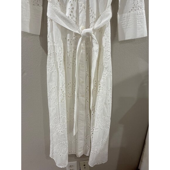 Zara Womens embroidered White button-up Cotton maxi summer dress size Small - Picture 5 of 9